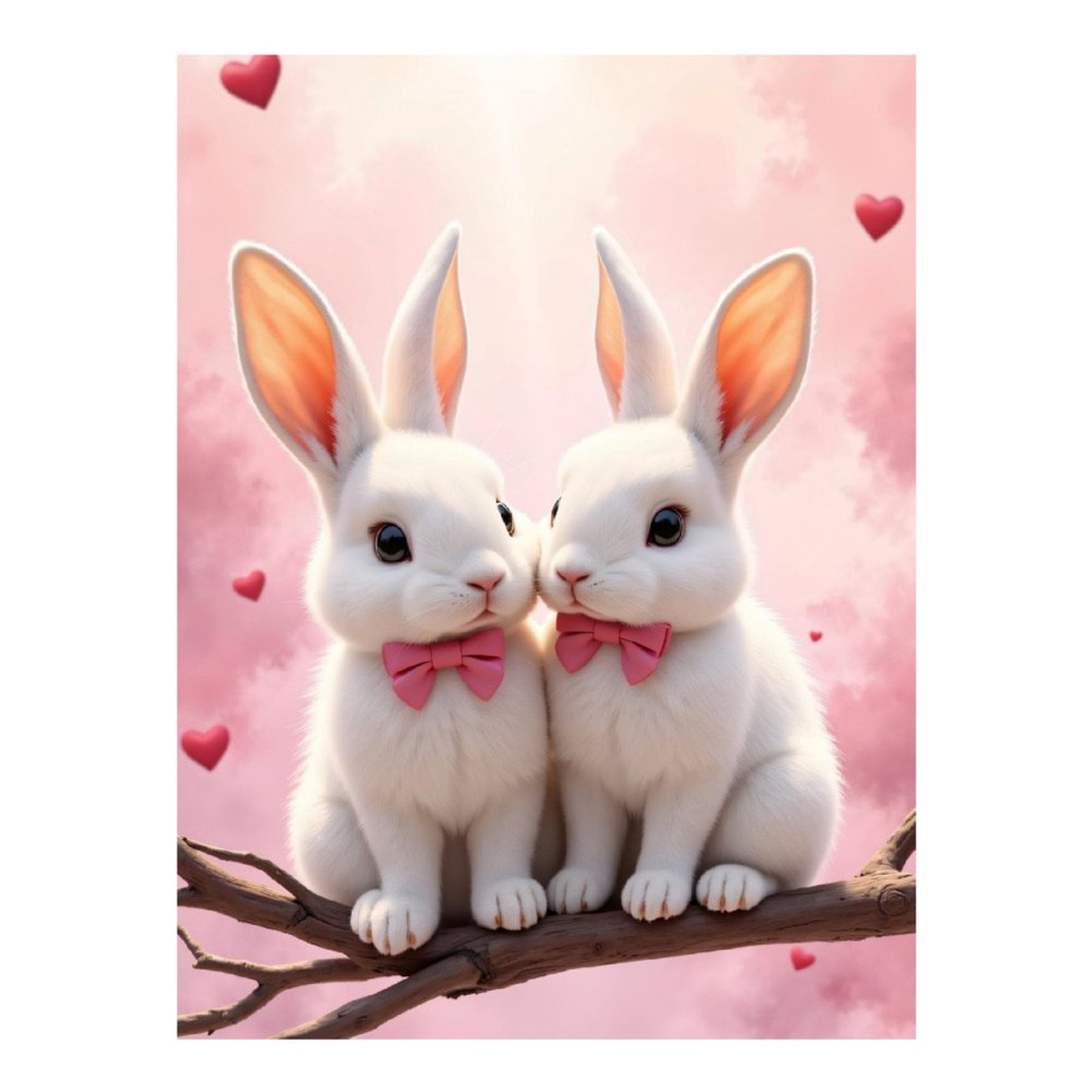 Diamond Art Kits for Adults, White Rabbits Pink Bows Hearts 5D Diamond Painting Kits for Adults Beginners, DIY Full Drill Diamond Painting, Gem Art and Crafts 12x16