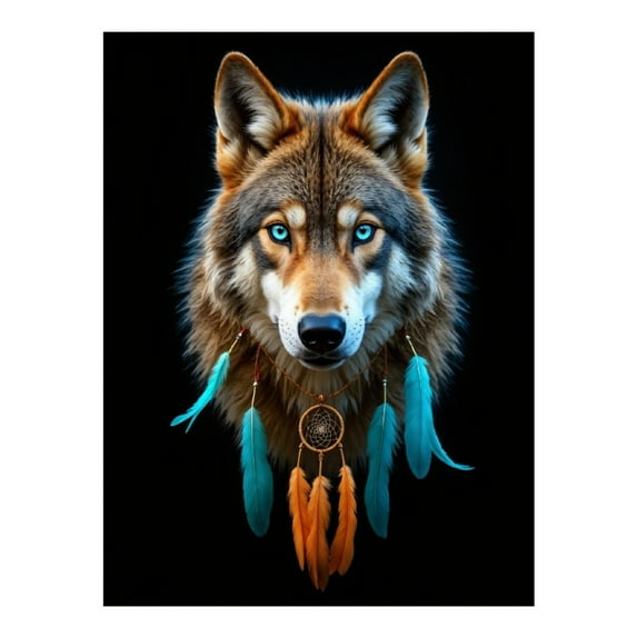Diamond Art Kits for Adults, Wild Spirit Wolf Feathers Blue Eyes 5D Diamond Painting Kits for Adults Beginners, DIY Full Drill Diamond Painting, Gem Art and Crafts 12x16