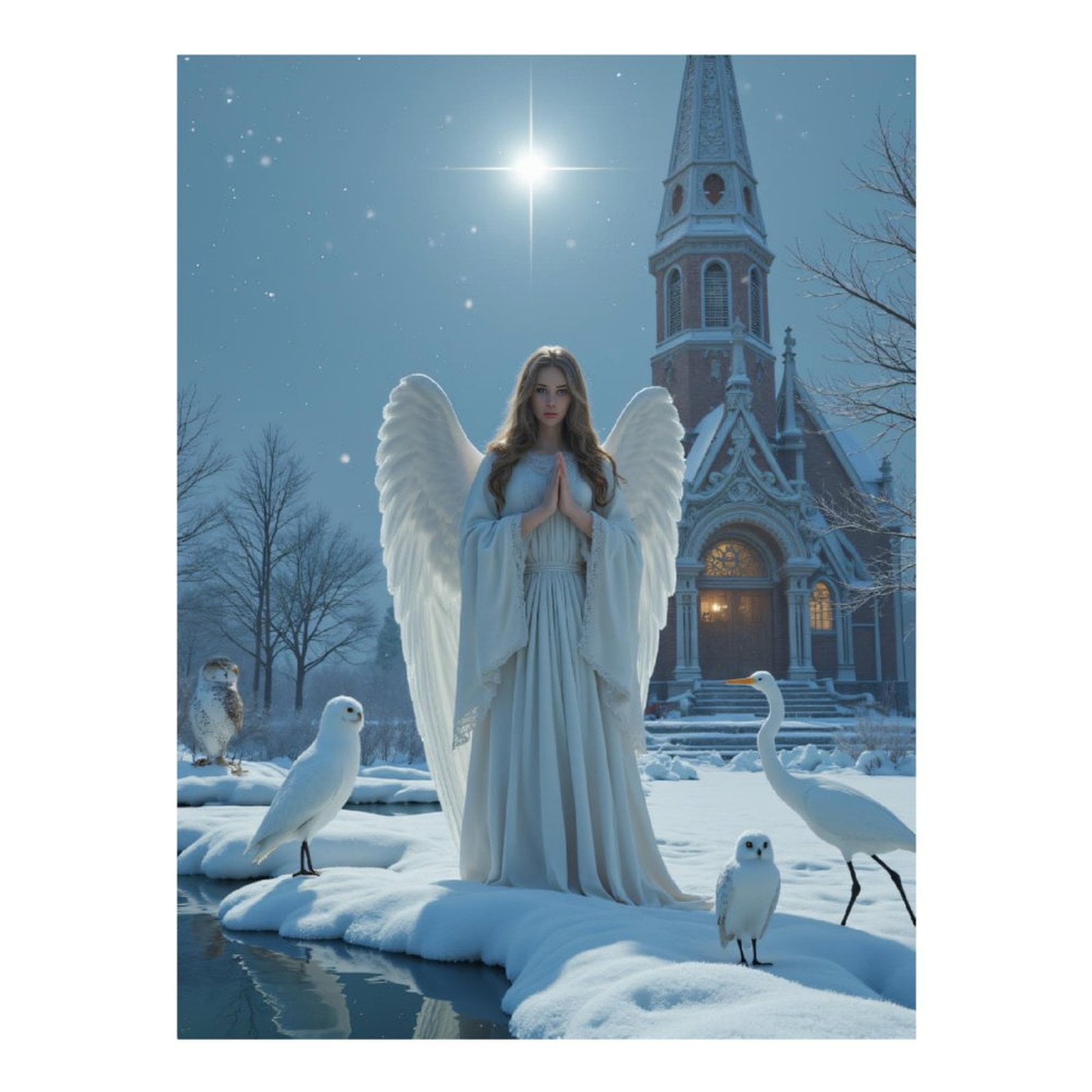 Diamond Art Kits for Adults, Winter Angel Snowy Night Scene 5D Diamond Painting Kits for Adults Beginners, DIY Full Drill Diamond Painting, Gem Art and Crafts 12x16