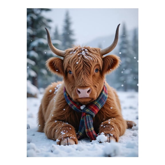 Diamond Art Kits for Adults - Winter Cow In Plaid Scarf Snow 5d Diamond Painting for Adults, Diamond Art for Adults Beginners, Frameless Diamond Painting Kits for Adults for Home Wall Decor
