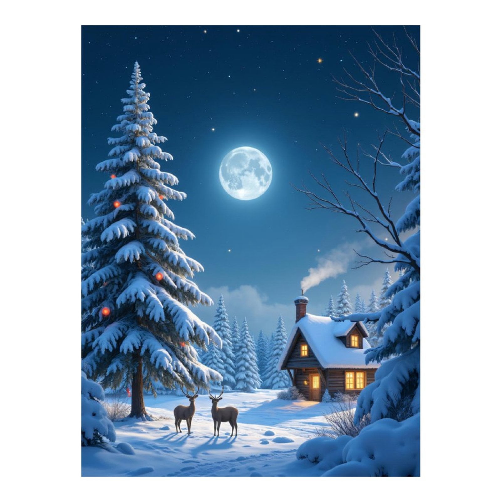 Diamond Art Kits for Adults, Winter Night Cabin Deer Moon Snow 5D Diamond Painting Kits for Adults Beginners, DIY Full Drill Diamond Painting, Gem Art and Crafts 12x16
