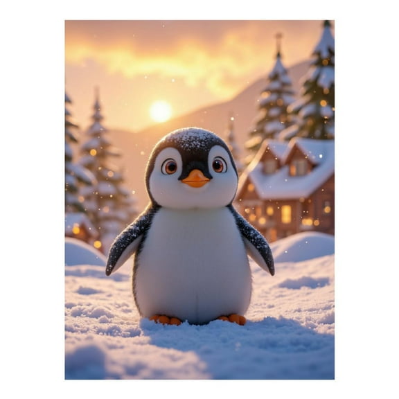 Diamond Art Kits for Adults - Winter Sunset Cute Penguin Scene 5d Diamond Painting for Adults, Diamond Art for Adults Beginners, Frameless Diamond Painting Kits for Adults for Home Wall Decor