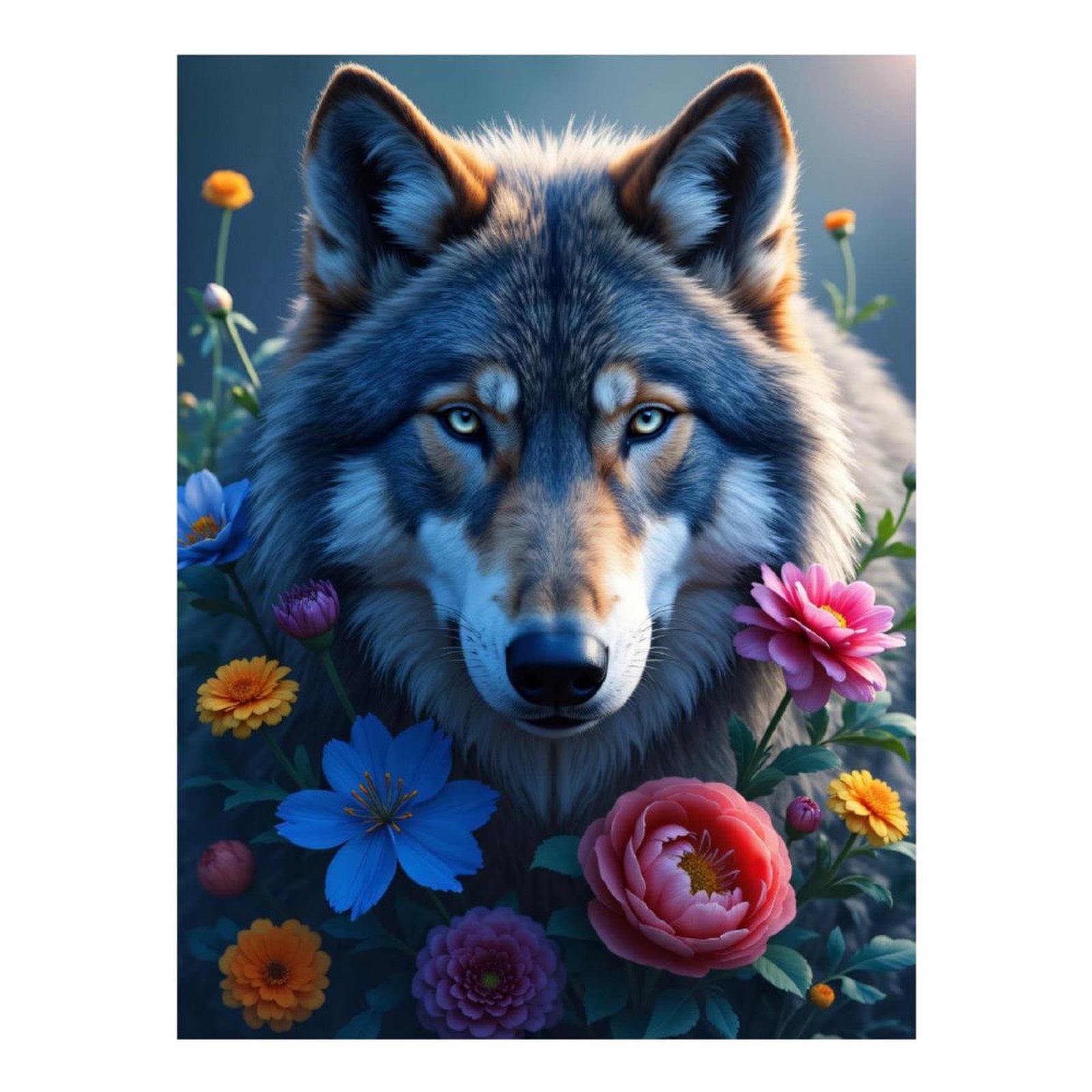 Diamond Art Kits for Adults, Wolf Among Vibrant Blossoms 5D Diamond Painting Kits for Adults Beginners, DIY Full Drill Diamond Painting, Gem Art and Crafts 12x16