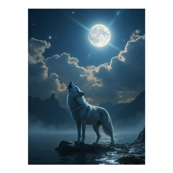 Diamond Art Kits for Adults, Wolf Howling Under Full Moon 5D Diamond Painting Kits for Adults Beginners, DIY Full Drill Diamond Painting, Gem Art and Crafts 12x16