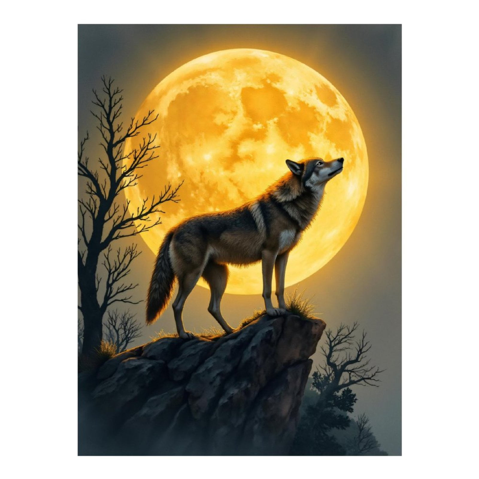 Meecaa Diamond Painting Kit – Howling Wolf Night Scene, 30x40cm, 5D Full Drill With Tools