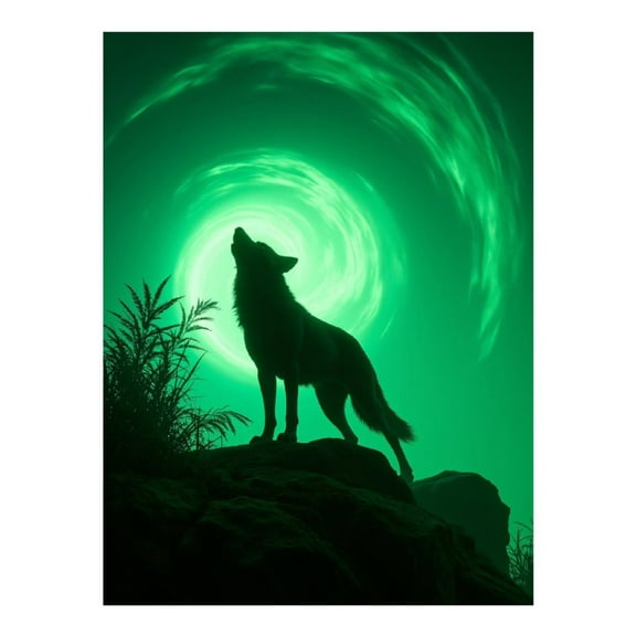 Diamond Art Kits for Adults, Wolf Howling Green Moonlight Aura 5D Diamond Painting Kits for Adults Beginners, DIY Full Drill Diamond Painting, Gem Art and Crafts 12x16