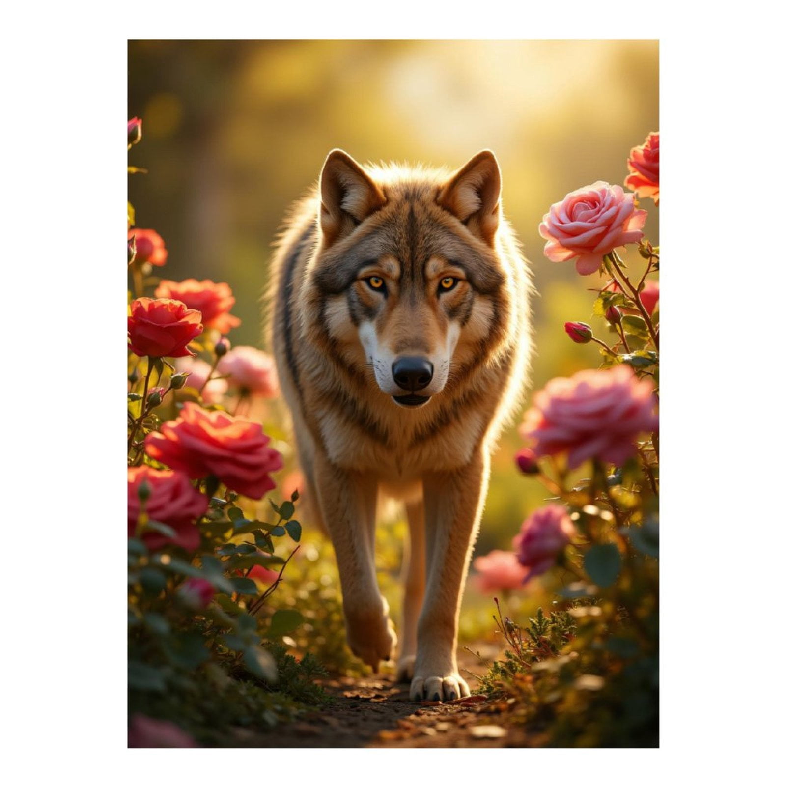 Diamond Art Kits for Adults, Wolf Strolling Through Rose Garden 5D Diamond Painting Kits for Adults Beginners, DIY Full Drill Diamond Painting, Gem Art and Crafts 12x16