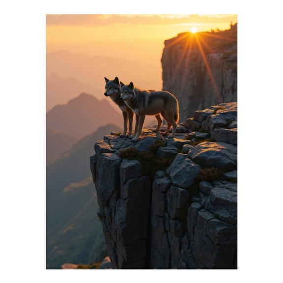 Diamond Art Kits for Adults - Wolves Cliff Sunrise Mountain View 5d Diamond Painting for Adults, Diamond Art for Adults Beginners, Frameless Diamond Painting Kits for Adults for Home Wall Decor
