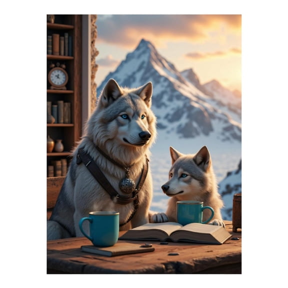 Diamond Art Kits for Adults - Wolves Reading Mountain View 5d Diamond Painting for Adults, Diamond Art for Adults Beginners, Frameless Diamond Painting Kits for Adults for Home Wall Decor