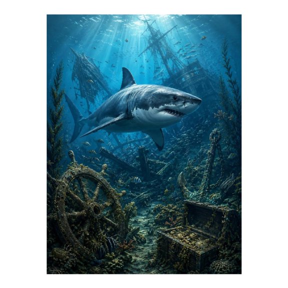 Diamond Art Kits for Adults - Wreck Reef Shark 5d Diamond Painting for Adults, Frameless Diamond Art for Adults Beginners, Diamond Painting Kits for Adults for Home Wall Decor 12x16 In