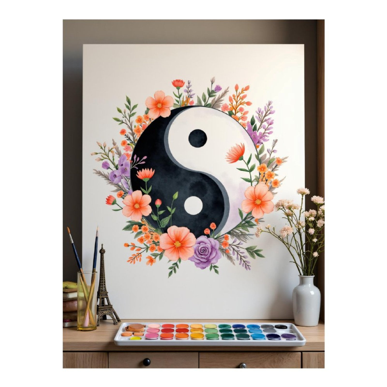 Diamond Art Kits for Adults, Yin Yang Floral Art Painting 5D Diamond Painting Kits for Adults Beginners, DIY Full Drill Diamond Painting, Gem Art and Crafts 12x16