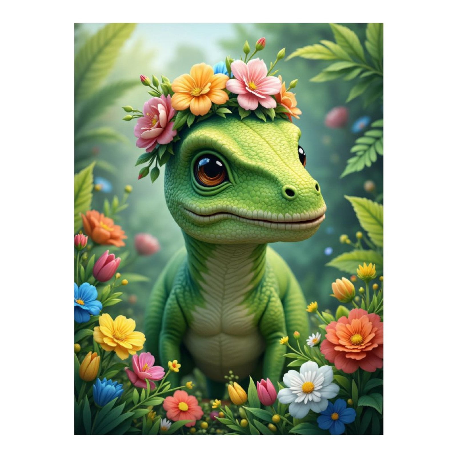 Diamond Art Kits for Adults, Young Dinosaur Flower Crown Beauty 5D Diamond Painting Kits for Adults Beginners, DIY Full Drill Diamond Painting, Gem Art and Crafts 12x16