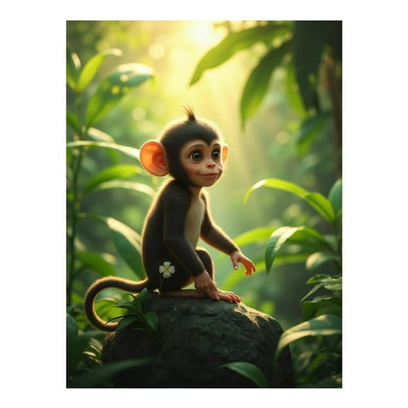Diamond Art Kits for Adults - Young Jungle Monkey Sitting Stone 5d Diamond Painting for Adults, Diamond Art for Adults Beginners, Frameless Diamond Painting Kits for Adults for Home Wall Decor