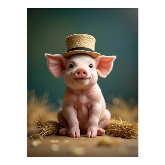 Diamond Art Kits for Adults, Young Pig With Straw Hat Hay 5D Diamond Painting Kits for Adults Beginners, DIY Full Drill Diamond Painting, Gem Art and Crafts 12x16