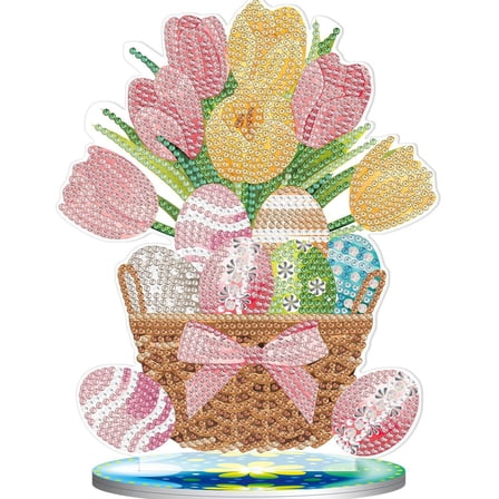 Diamond Art Kits DIY Easter Themed Desktop Ornaments with Full Round Drill Paint By Numbers for Adults Beginners Home Decor Tabletop Decoration Sparkling Bunny Design