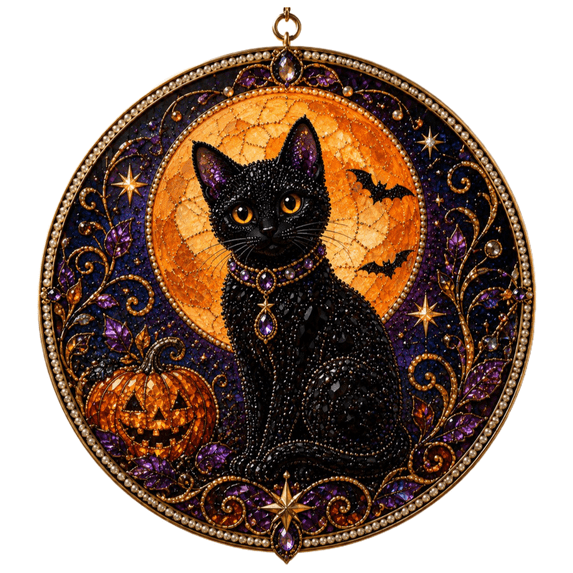Diamond Art Kits, Diamond Painting, Pearl Art Diy Kit, Cat Moon Pearl Art DIY Kit for Window Hanging Ornament, Sun Catcher Stain Painting Hanging for Window Door Garden Home Decor Gifts, 7.87in