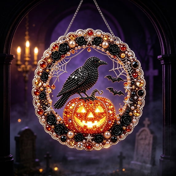 Diamond Art Kits Hanging Halloween Haunted House, DIY 5D Special Shaped Diamond Painting Craft Gem Art Rhinestone for Adults and Home Window Door Decor, Happy Halloween