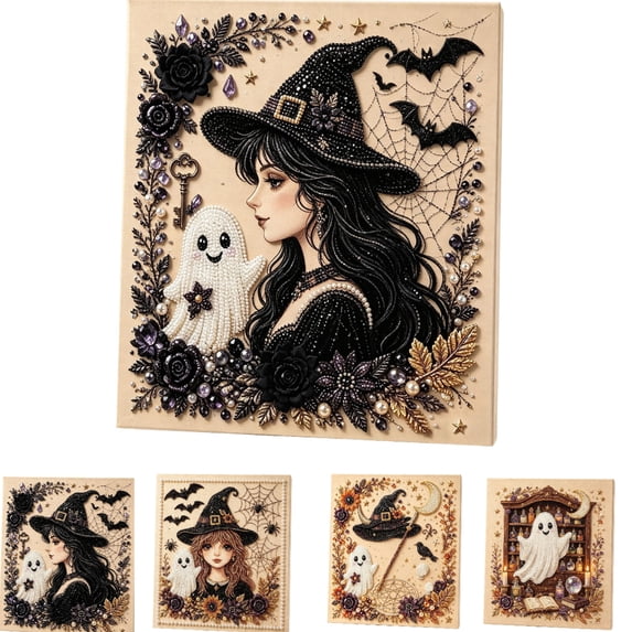 Diamond Art Kits for Adults 8x8", 3D Pearl Diamond Art Witch's Hat DIY Kit for Beginner, Framed Halloween Diamond Art for Wall Decor