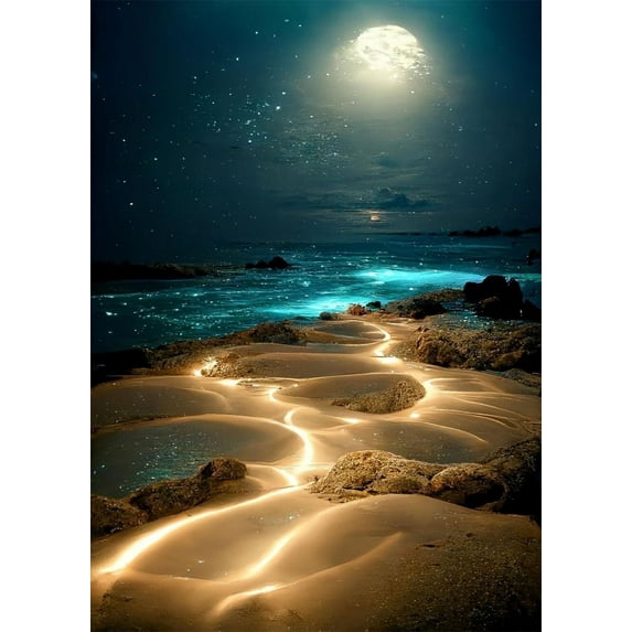 Diamond Art Kits for Adults, DIY Moon Beach Full Drill Gem Art for Adults, Home Wall Decor Craft 12X16inch