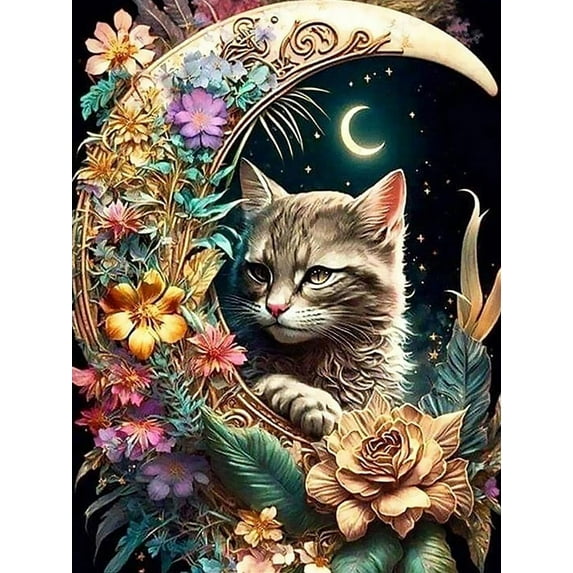 Diamond Art Kits for Adults, DIY Moon Cat Full Drill Gem Art for Adults, Home Wall Decor Craft 12X16inch