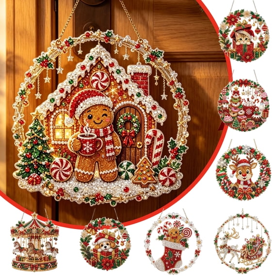 Diamond Art Kits for Adults, Diamond Paintings Christmas Ornaments, Diy Christmas Wreath Kit for Xmas Tree, Home Door, Window and Wall Decor