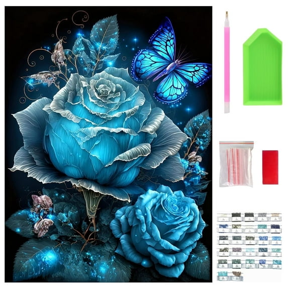 Diamond Art Kits for Adults, Full Drill Moon Gem Art Kits for Beginners,Blue Flower