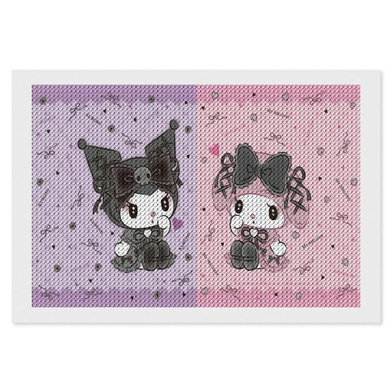 Diamond Art Kits for Adults Kuromi And My Melody Diamond Art Gem Art Painting Full Drill Round Art Gem Painting Kit for Home Wall Decor Gifts 12"x16"