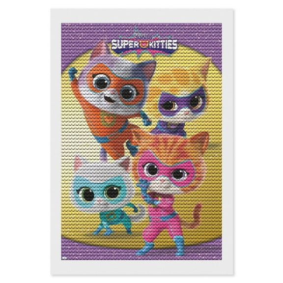 Diamond Art Kits for Adults Super Kitties Diamond Art Gem Art Painting Full Drill Round Art Gem Painting Kit for Home Wall Decor Gifts