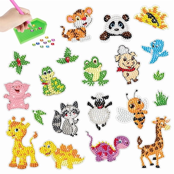 Diamond Art Kits for Kids, 5D DIY Mosaic Diamond Art Stickers Painting Gem Art Kits Crafts for Beginners Girls Boys,animal
