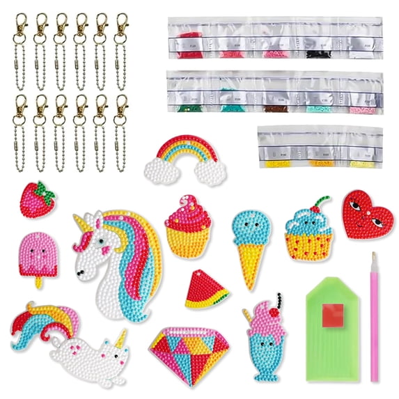 Diamond Art Kits for Kids with Keychains, Unicorn Dessert Diamond Painting Kits for Kids, Gem Art Diamond Dots for Girls Age 8-12