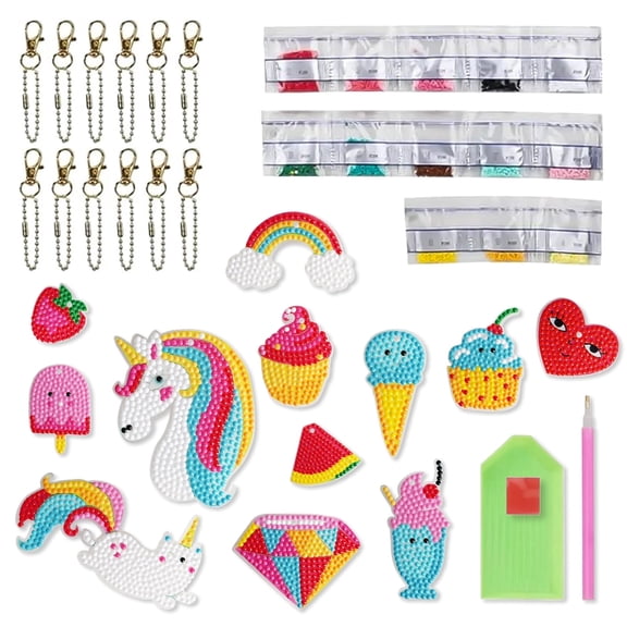 Diamond Art Kits for Kids with Keychains, Unicorn Dessert Diamond Painting Kits for Kids, Gem Art Diamond Dots for Girls Age 8-12
