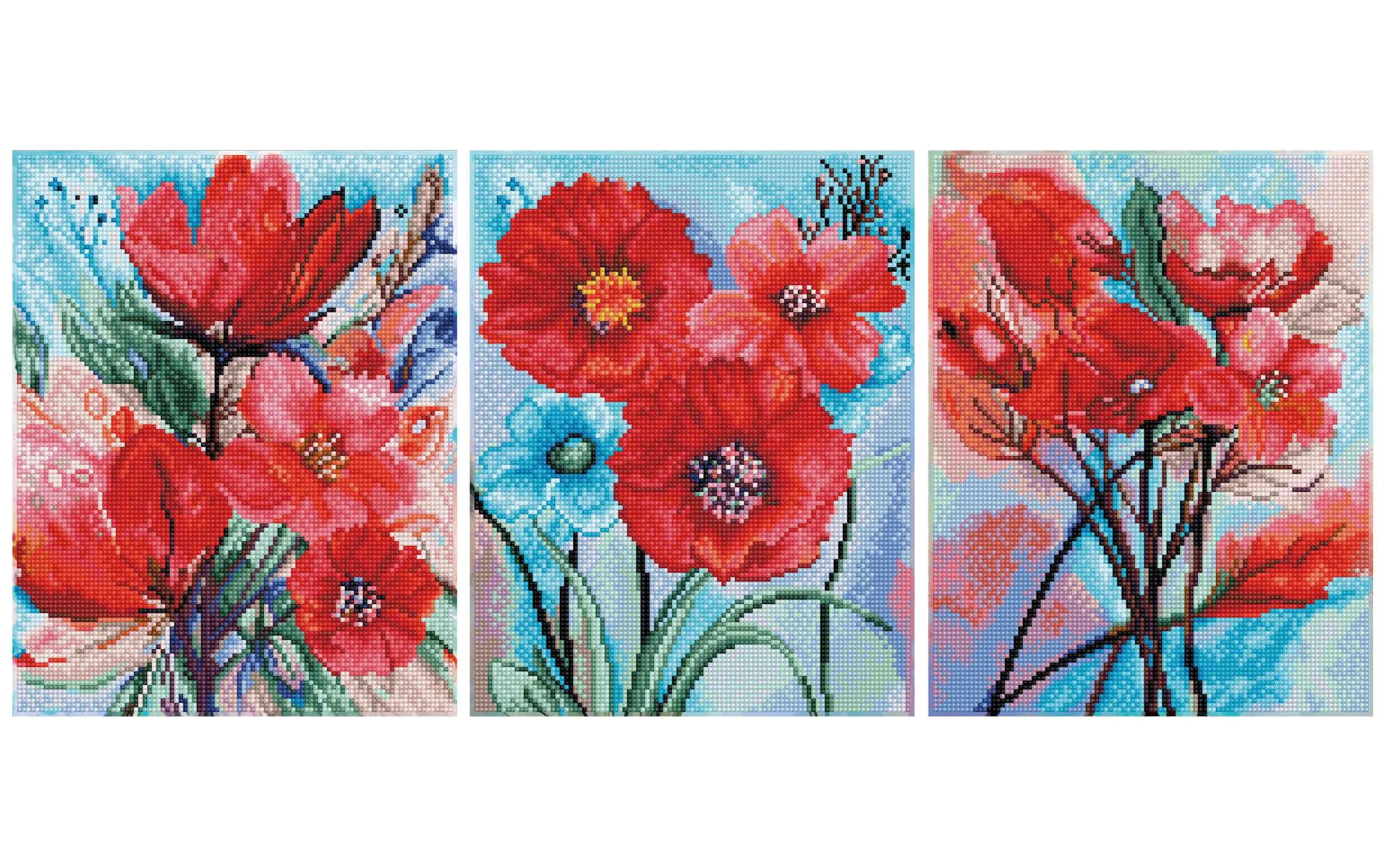 Diamond Art By Leisure Arts Diamond Painting Kits For Adults 11"X14" Advanced Triptych Red Poppies, Set Of 3, Full Drill, Art Kits, Dimond Art, For Adults