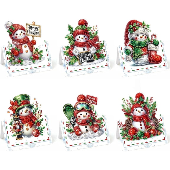 Diamond Art Painting Christmas Greeting Cards Set, 3D Folding Diamond Art Christmas Cards with Envelopes for Family, Friend, Lovers-11-Christmas Snowman