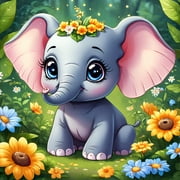 Rmxjkiiu Baby Elephant Flower Diamond Painting Art Kit