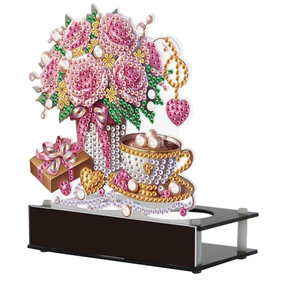 Diamond Art Painting Kit Candle Holder, Rose Coffee Afternoon Tea Pattern