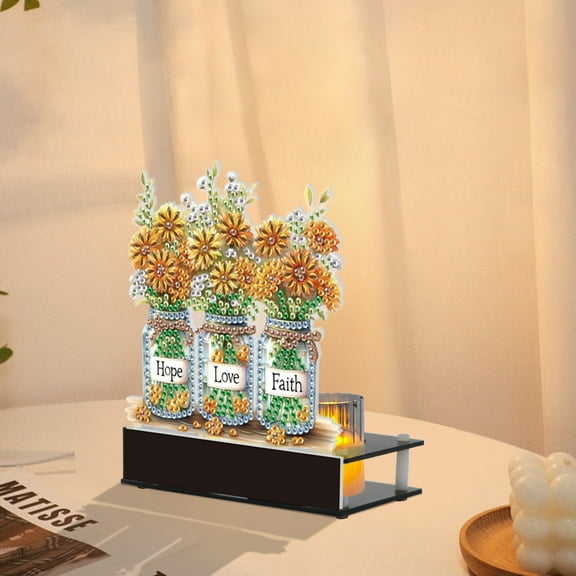 Diamond Art Painting Kit Candlestick, Small Daisy Vase Pattern