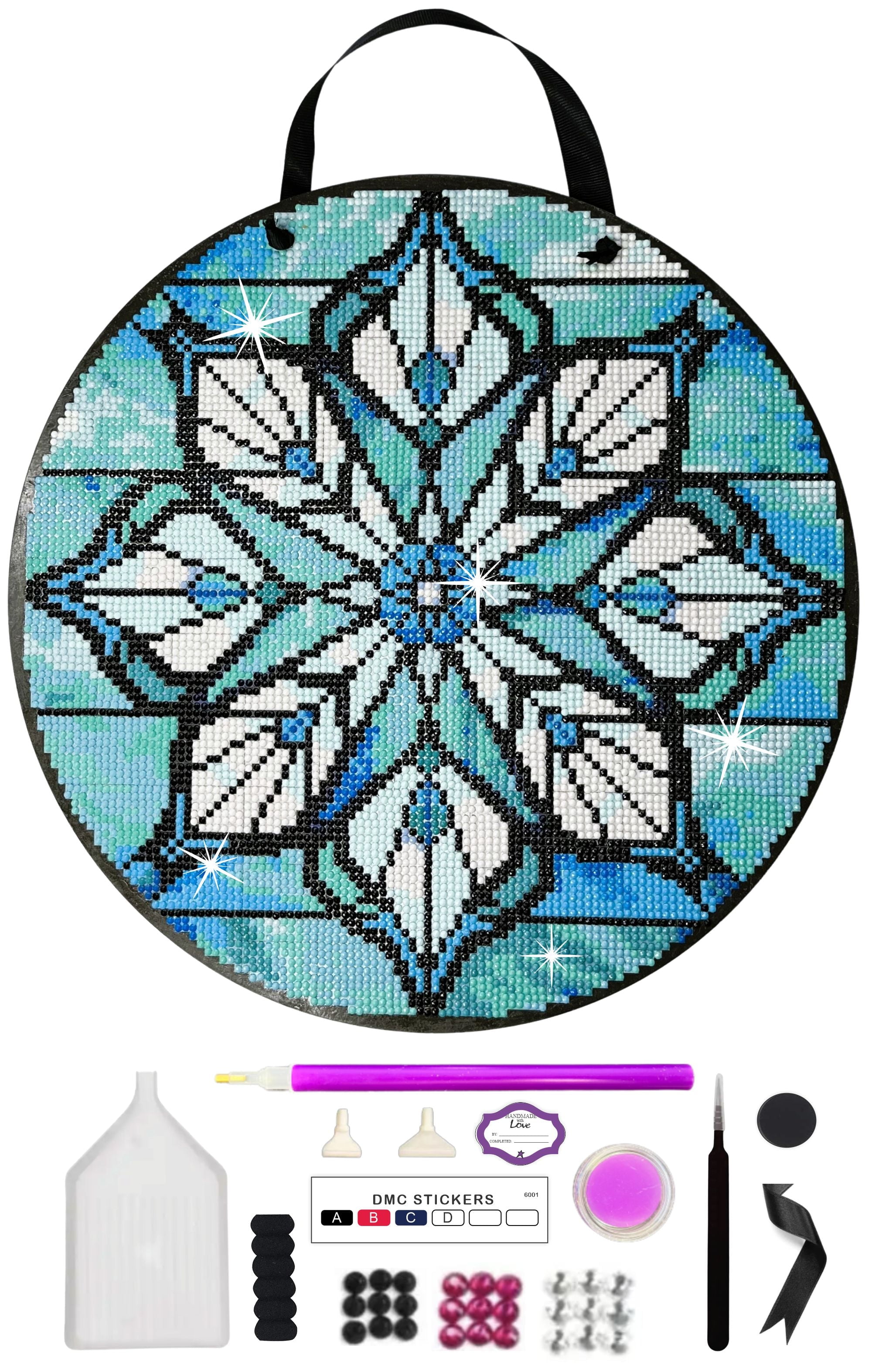 Diamond Art Painting Kit, Door Hanger Sign, 14 Piece Set, Christmas Snowflake Design