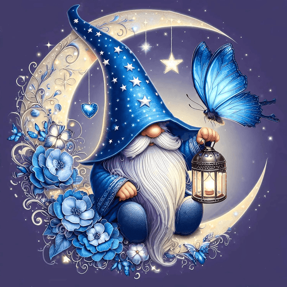 Diamond Art Painting Kits for Adults, 5D Gnome Diamond Art Kits for Adults Beginners, Butterfly Moon Floral DIY Full Round Diamond Painting Gem Art Kits for Home Wall Decor Gift 11.8x 11.8 Inch