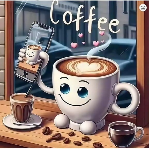 Diamond Art Painting Kits for Adults,Coffee Cup 5D Diamond Painting Dots Art Kits for Adults Beginner, DIY Full Round Gem Crystal Art Paint by Diamond, Home Wall Decor 14x 14 in