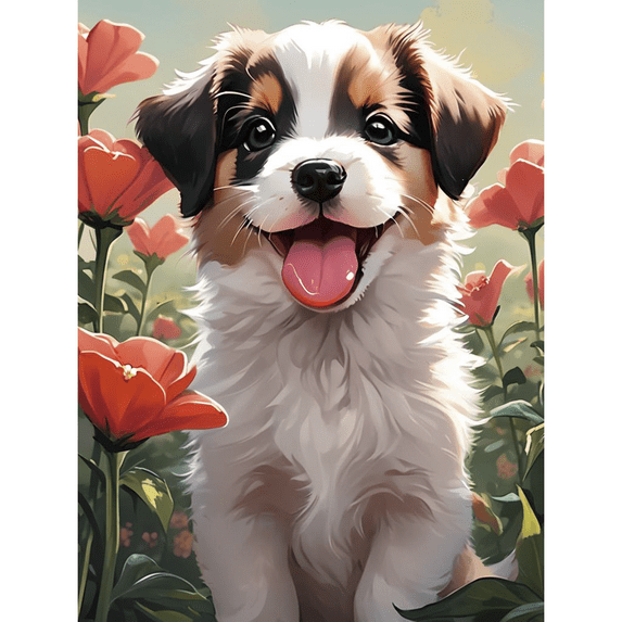 Diamond Art Painting Kits For Adults DIY Full Diamond Puppy Flower Diamond Art Kit Adult Beginner, 5D Paint with Diamond Picture Gem Art Painting Craft Kit Home Decor Gift 12x16 inches