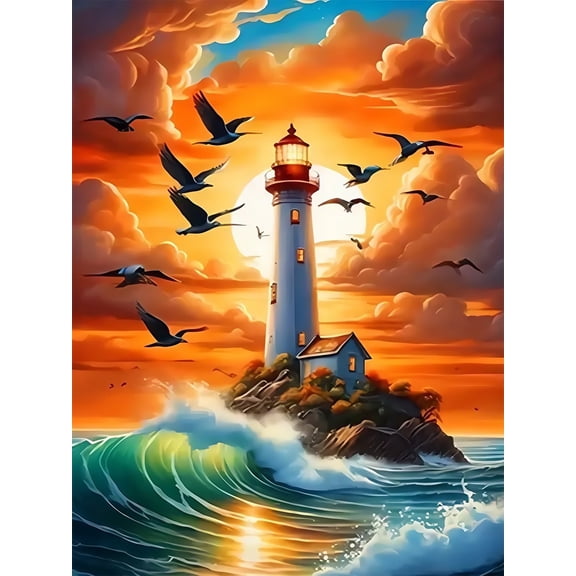 BYGFHLYW Sea Tower Diamond Art Painting Kits for Adults,5D Diamond Dot Kits for Beginner, DIY Full Round Gem Art, Home Wall Decor 12x 16 in