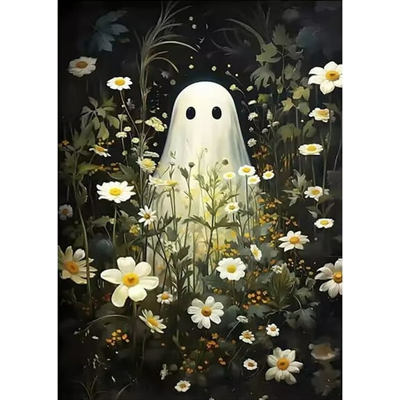 Diamond Art Painting Kits for Adults, Halloween Ghost 5D Diamond Painting Dots Art Kits for Adults Beginner, DIY Full Round Gem Crystal Art Paint by Diamond, Home Wall Decor 12x 16 in