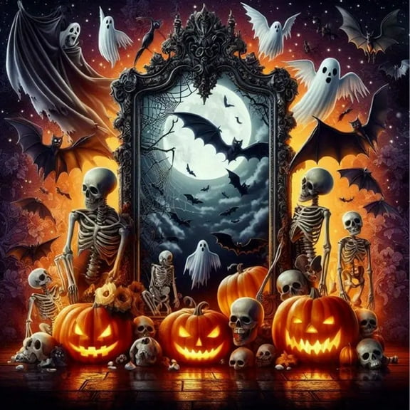 Diamond Art Painting Kits for Adults,Halloween Ghost 5D Diamond Painting Dots Art Kits for Adults Beginner, DIY Full Round Gem Crystal Art Paint by Diamond, Home Wall Decor 14x 14 in