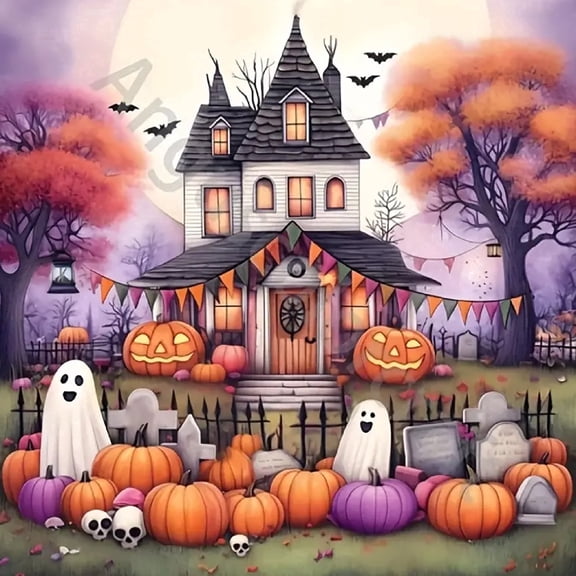 BYGFHLYW Diamond Art Painting Kits for Adults,Halloween House 5D Diamond Painting Dots Art Kits for Adults Beginner, DIY Full Round Gem Crystal Art Paint by Diamond, Home Wall Decor 14x 14 in