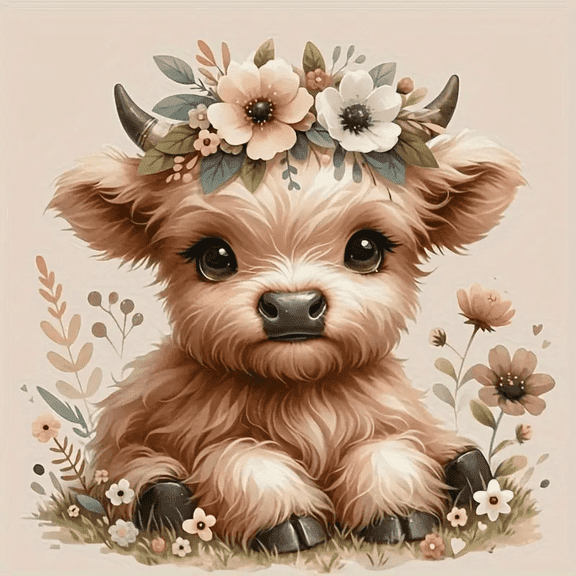 Diamond Art Painting Kits for Adults,Cow Flower 5D Diamond Painting Dots Art Kits for Adults Beginner, DIY Full Round Gem Crystal Art Paint by Diamond, Home Wall Decor 14x 14 in