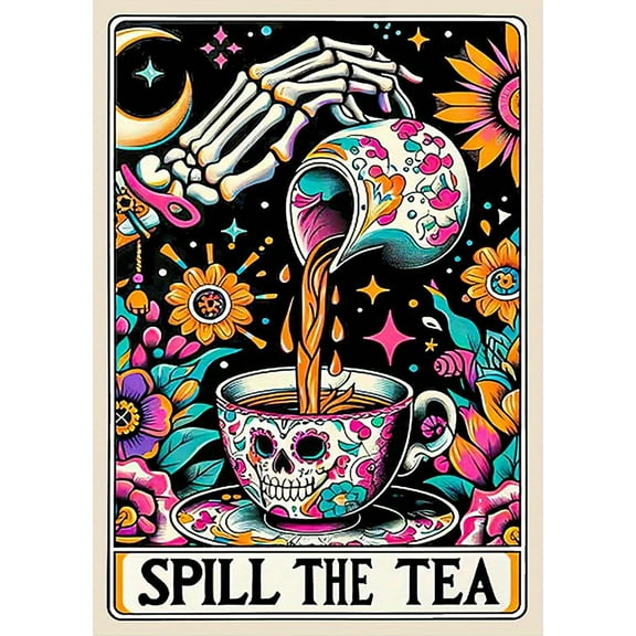 Diamond Art Painting Kits for Adults,Halloween Skull Tea 5D Diamond Painting Dots Art Kits for Adults Beginner, DIY Full Round Gem Crystal Art Paint by Diamond, Home Wall Decor 12x 16 in