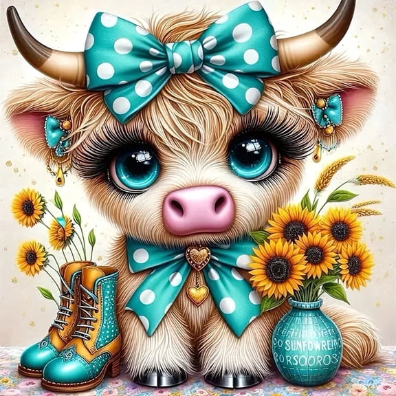 BYGFHLYW Highland Cow Diamond Art Kits for Adults,Diamond Painting Kits fo Beginner, DIY Full Round Gem Crystal Art,Home Wall Decor 13.8x 13.8 in