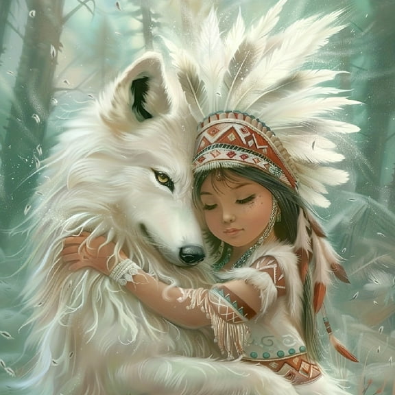 Diamond Art Painting Kits for Adults,Indian Wolf 5D Diamond Painting Dots Art Kits for Adults Beginner, DIY Full Round Gem Crystal Art Paint by Diamond, Home Wall Decor 14x 14 in