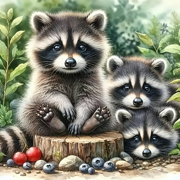 Diamond Art Painting Kits for Adults,Raccoon 5D Diamond Painting Dots Art Kits for Adults Beginner, DIY Full Round Gem Crystal Art Paint by Diamond, Home Wall Decor 14x 14 in