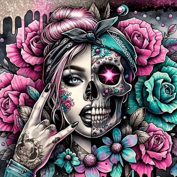 BYGFHLYW Diamond Art Painting Kits for Adults,Skeleton Lady Clown 5D Diamond Painting Dots Art Kits for Adults Beginner, DIY Full Round Gem Crystal Art Paint by Diamond, Home Wall Decor 14x 14 in
